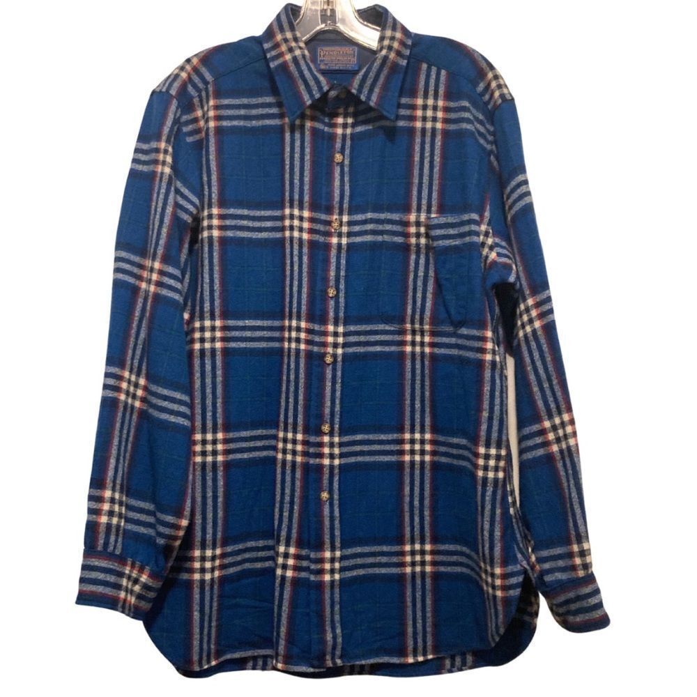 EUC Pendleton VTG RARE Wool Lodge Shirt Bright Blue, White & Red Plaid